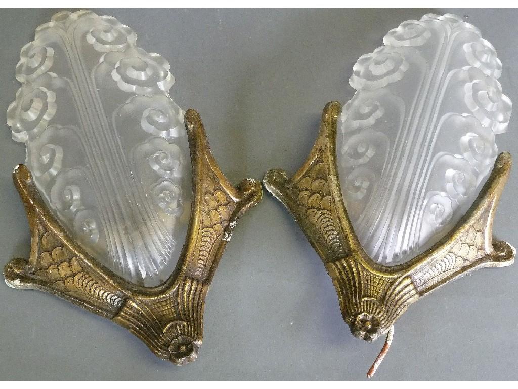 Appraisal: PAIR OF ART DECO GILT METAL AND FROSTED GLASS WALL