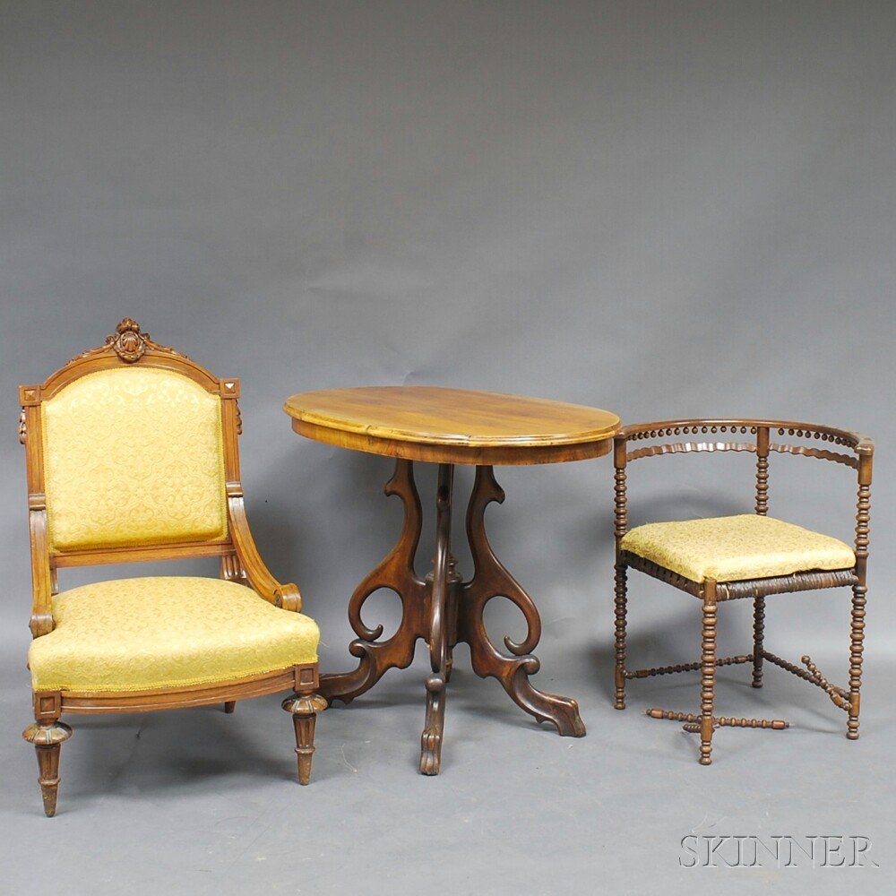 Appraisal: Three Miscellaneous Pieces of Furniture a spool-turned corner chair with