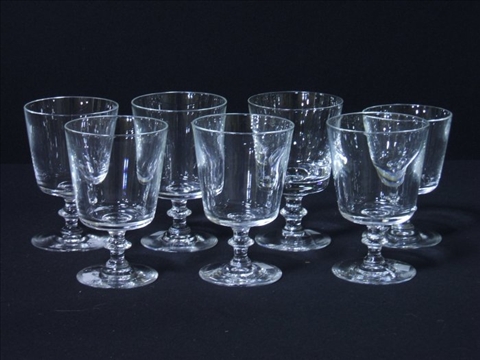 Appraisal: SEVEN STEUBEN GLASS GOBLETS Circa incised marks shaped no with