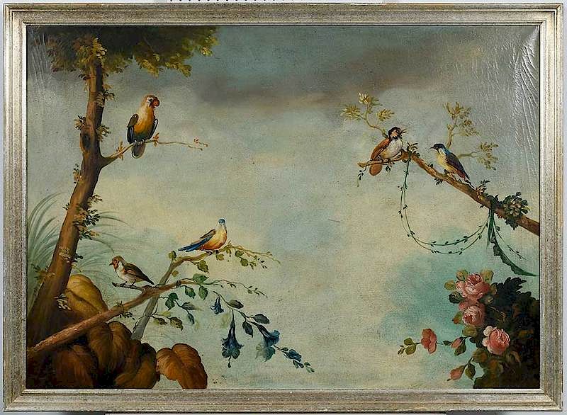 Appraisal: European School th century Birds on Branches unsigned oil on