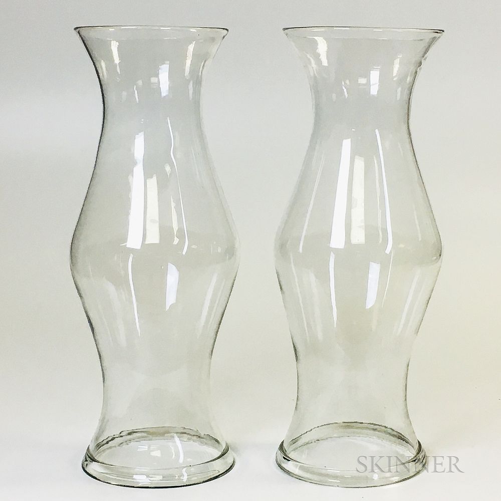 Appraisal: Pair of Colorless Blown Glass Hurricane Shades Pair of Colorless