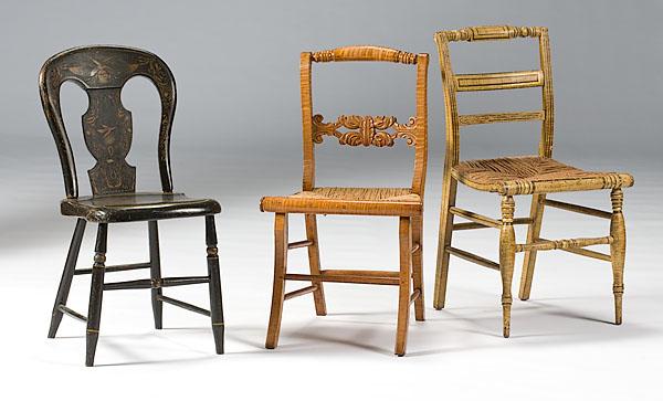 Appraisal: DECORATED AND FIGURAL SIDE CHAIRS American th century A group