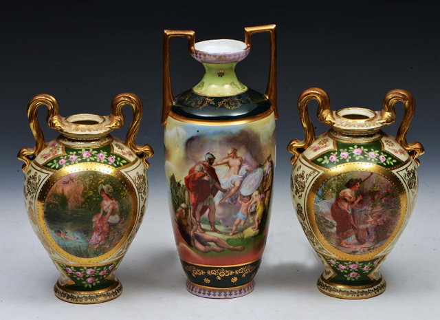 Appraisal: A PAIR OF VIENNA STYLE VASES of baluster form each