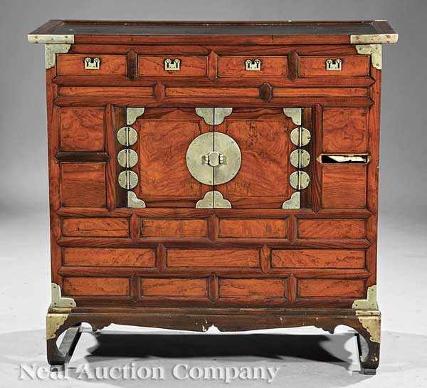 Appraisal: A Korean White-Metal Mounted Persimmon Wood Mori-Jang Headside Chest th