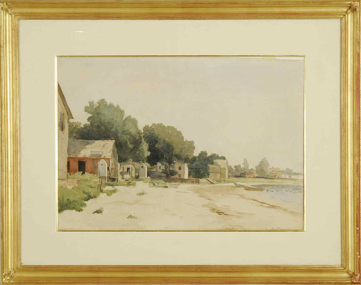 Appraisal: JACOB DUTWEILER WAGNERAmerican - Coastal inlet with boathouses Signed lower