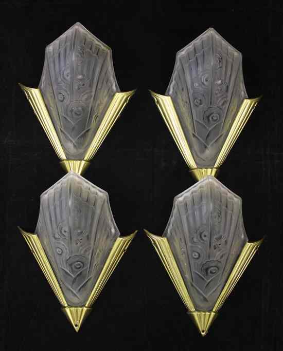 Appraisal: A set of four Art Deco moulded and frosted glass