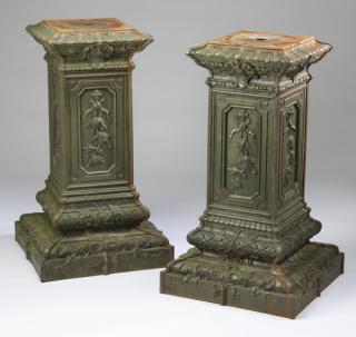 Appraisal: Victorian cast iron garden pedestals Pair of olive green cast