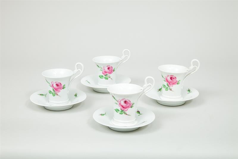 Appraisal: Set of Four Meissen Porcelain Beaker-Form Cups and Saucers With