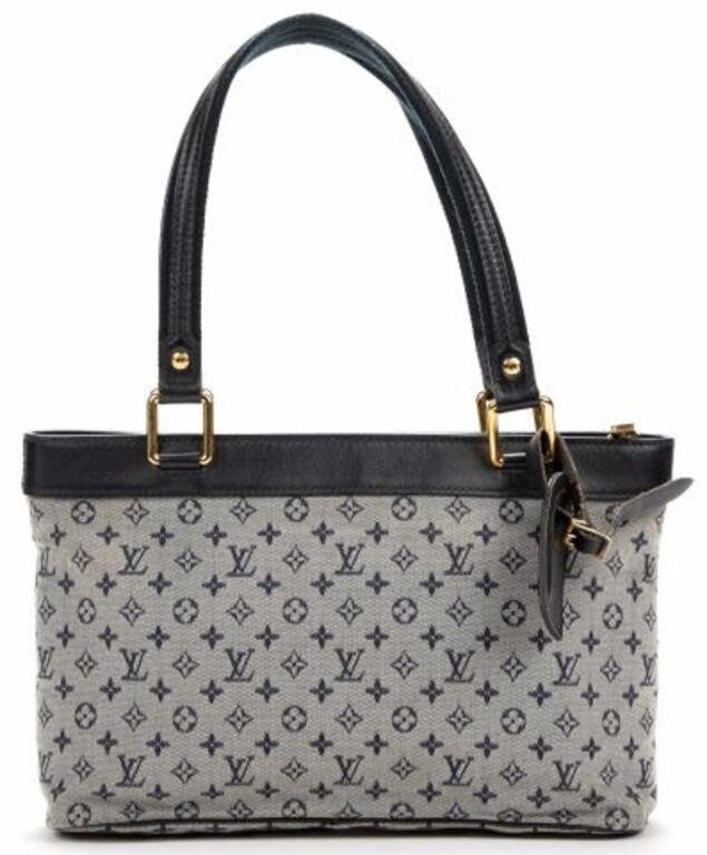 Appraisal: Louis Vuitton top handle shoulder bag in blue monogram Idylle