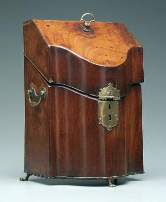 Appraisal: Brass mounted letter box serpentine front with applied paw feet