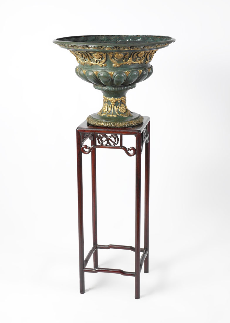 Appraisal: LARGE CAST METAL JARDINIERE AND PLANT STAND assembled pieces to