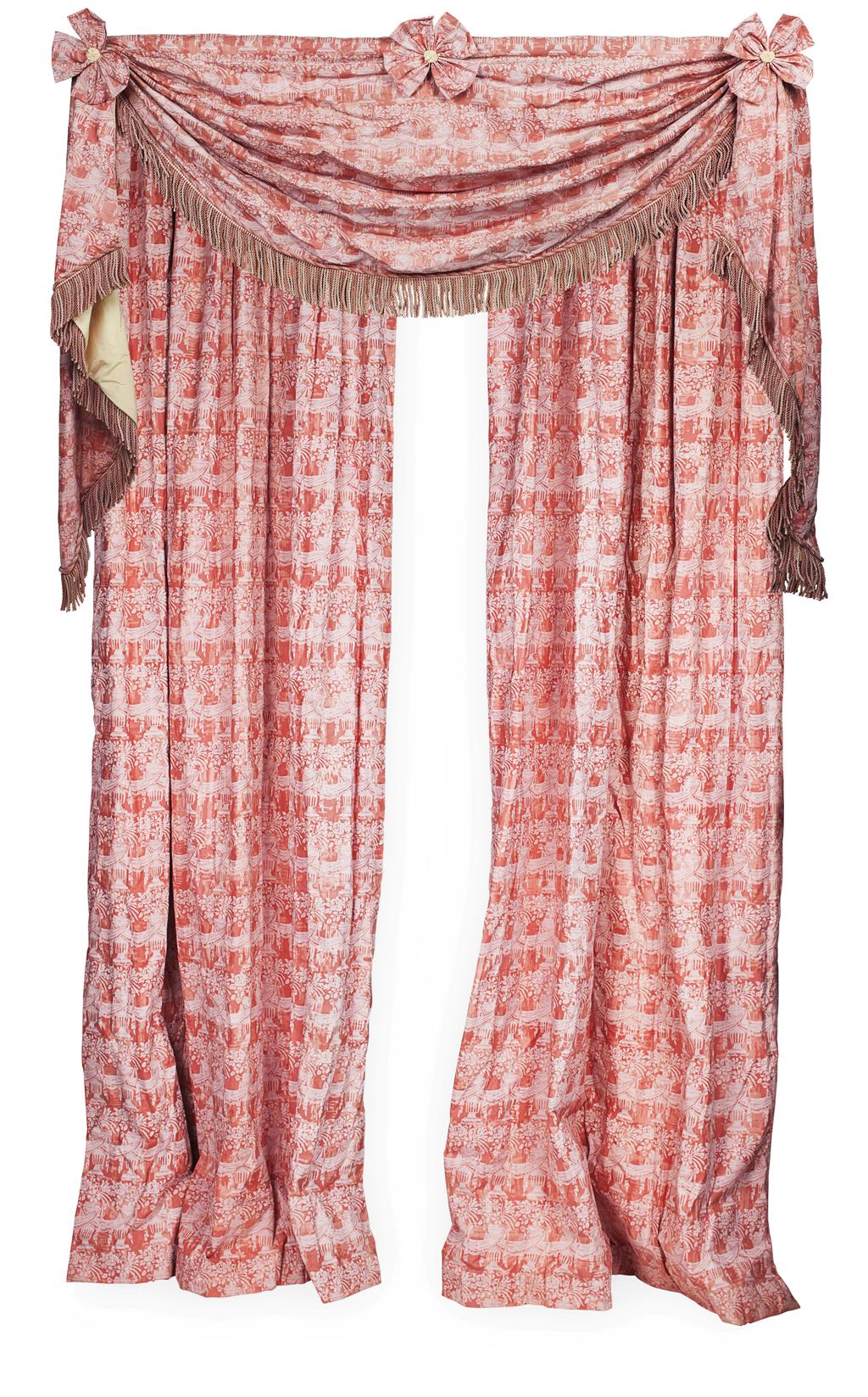 Appraisal: TWO PAIRS OF LINED AND INTERLINED CURTAINS in pink and