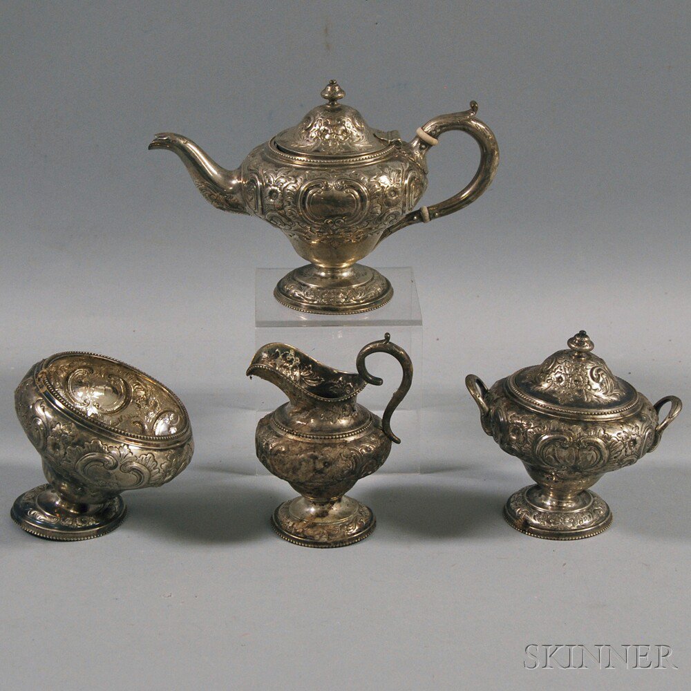 Appraisal: Bailey Co Four-piece Repousse Coin Silver Breakfast Set Philadelphia mid-