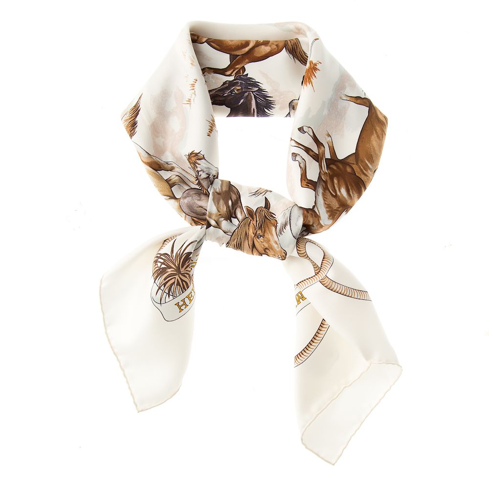 Appraisal: A Hermes Les Mustangs Scarf White and multicolor Hermes silk