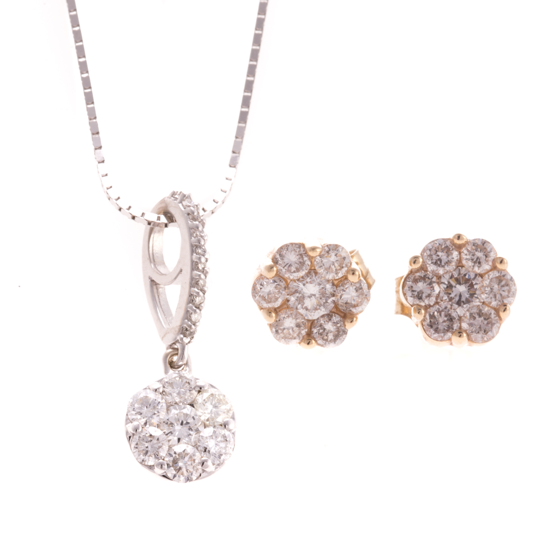 Appraisal: A Cluster Diamond Pendant and Earrings in Gold K white