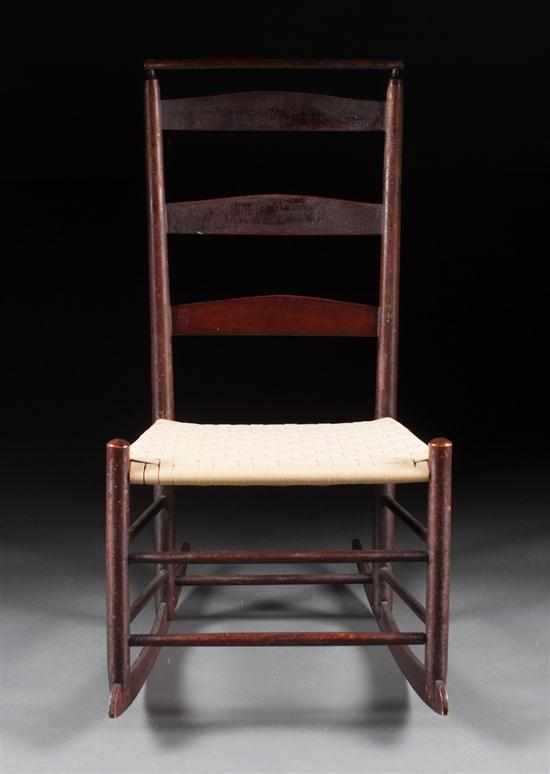 Appraisal: Shaker cherrywood upholstered seat rocking chair late th century ladder-back