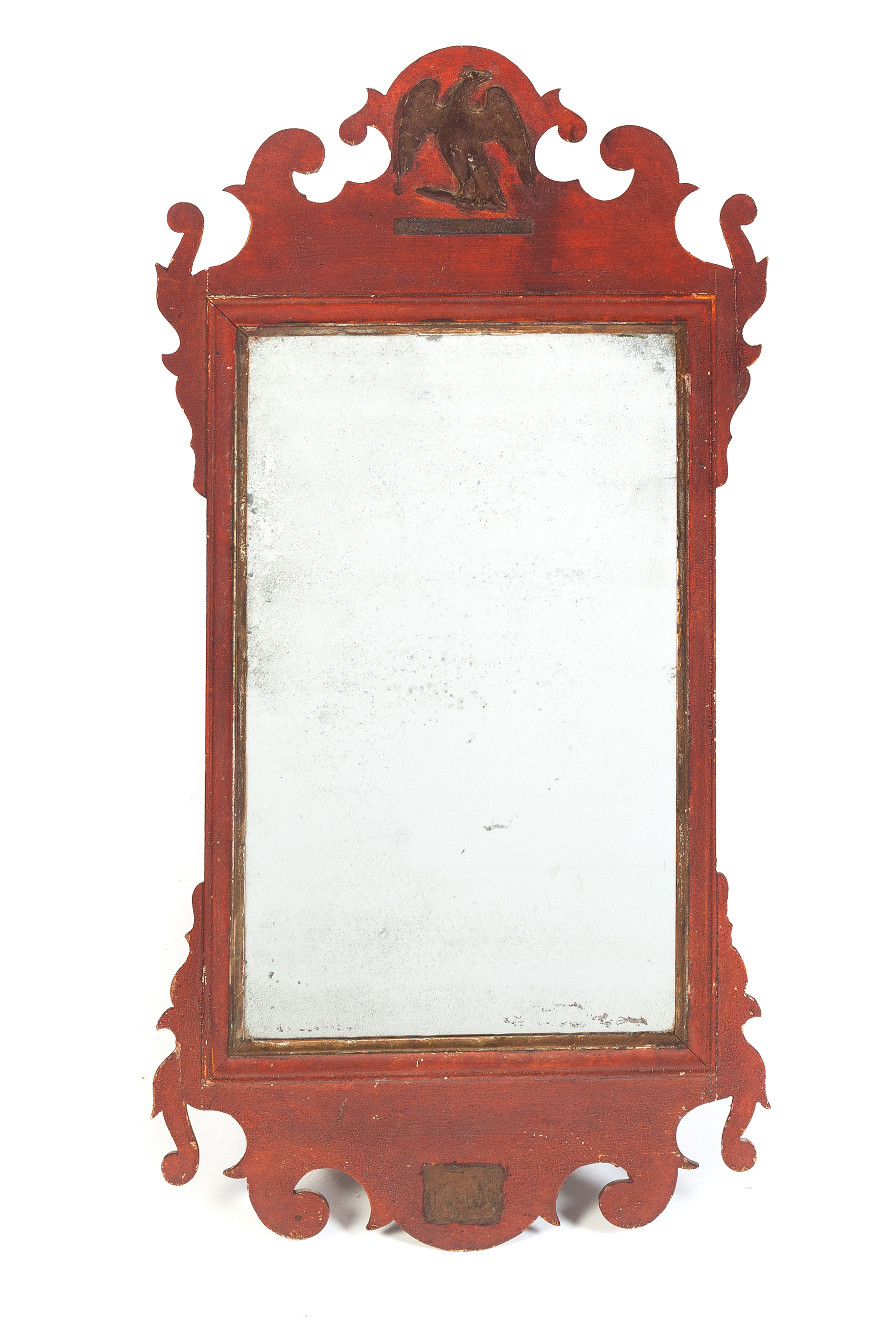 Appraisal: AMERICAN CHIPPENDALE MIRROR Late th century pine Old red paint