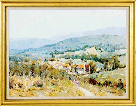 Appraisal: George Malva Lebanese b COUNTRY LANDSCAPE WITH VILLAGE oil on