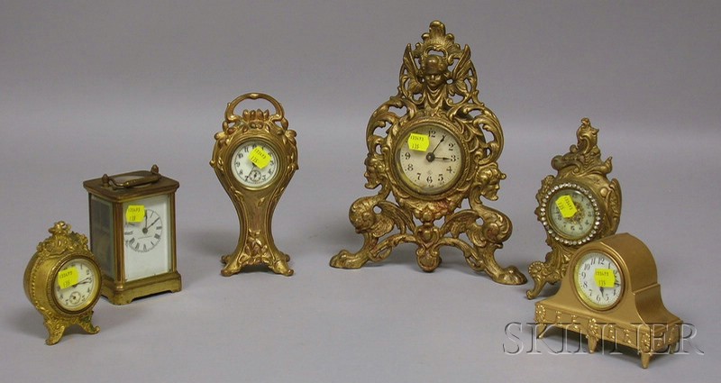 Appraisal: Collection of Six Brass and Spelter Case Clocks by New