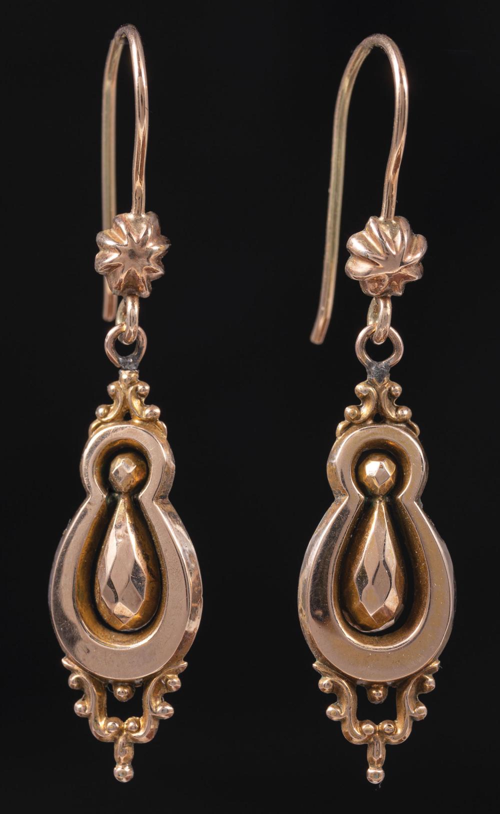 Appraisal: Pair of Victorian kt Yellow Gold Pendant Earrings Please note