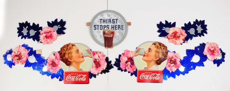 Appraisal: Coca-Cola -Piece Festoon Strong colors remain on the two women