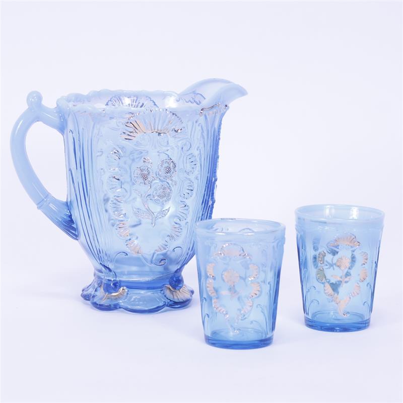 Appraisal: Northwood Glass Blue Opalescent Water Pitcher and tumblers in Everglades