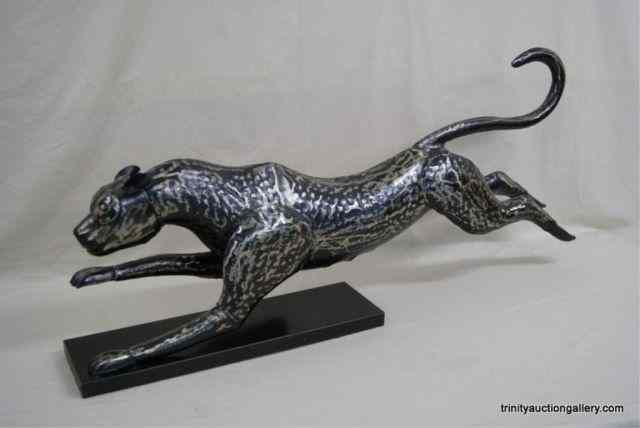 Appraisal: Metal Art ''Running Leopard'' Cat on Metal BaseThis is a