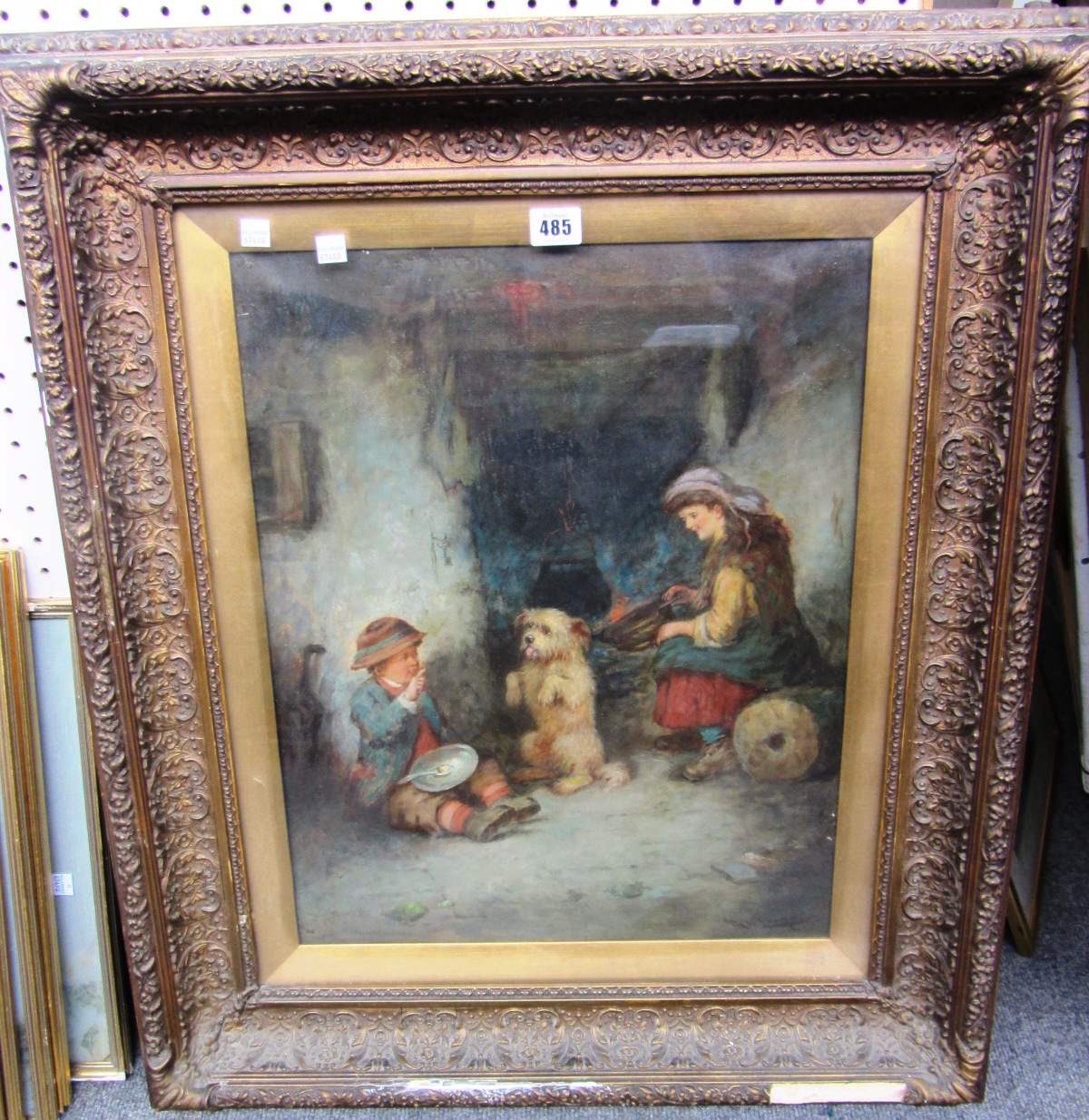 Appraisal: William Langley - Children playing with a dog oil on