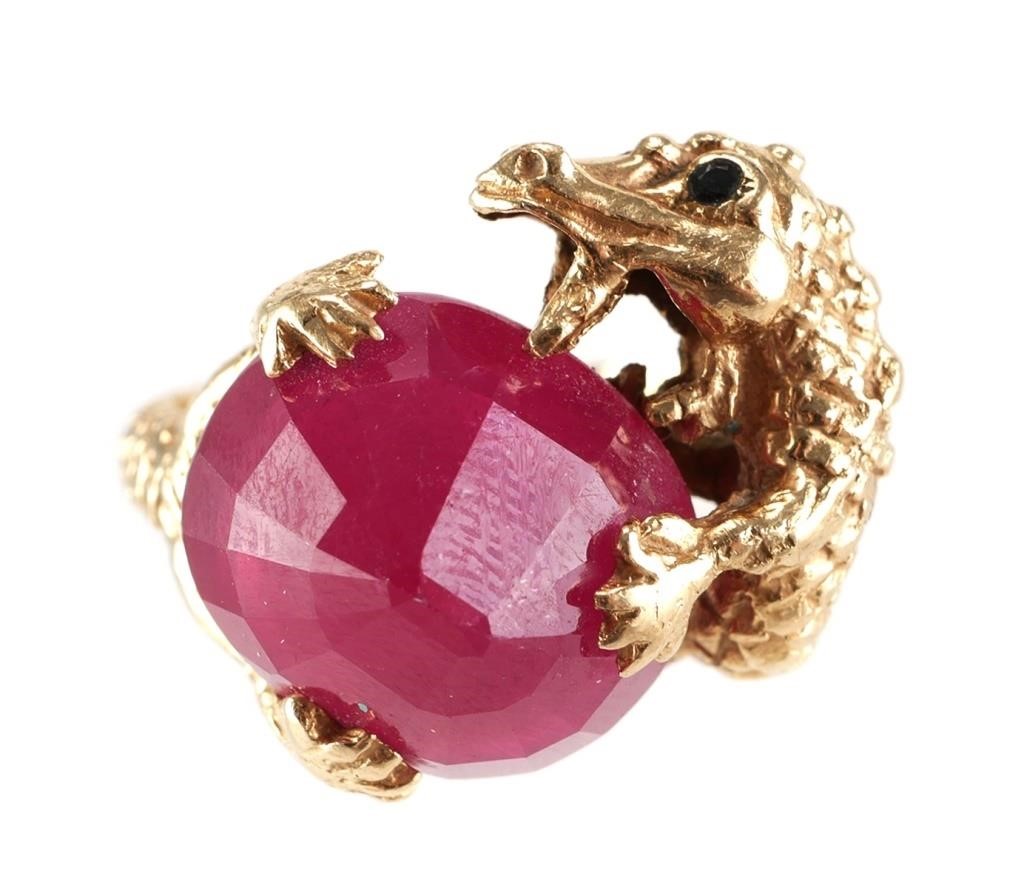 Appraisal: K GOLD DRAGON ROSE CUT RUBY RING k yellow gold