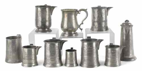 Appraisal: Nine English pewter measures th th c to include a