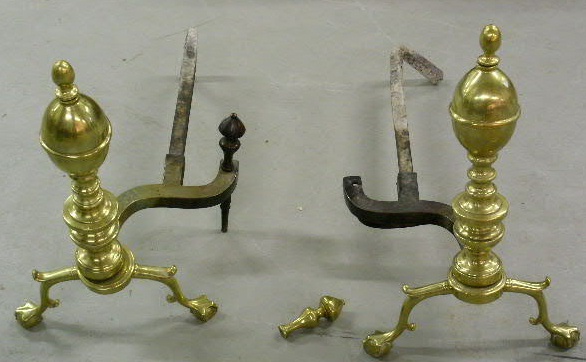 Appraisal: Pair of Chippendale style brass andirons h x w x