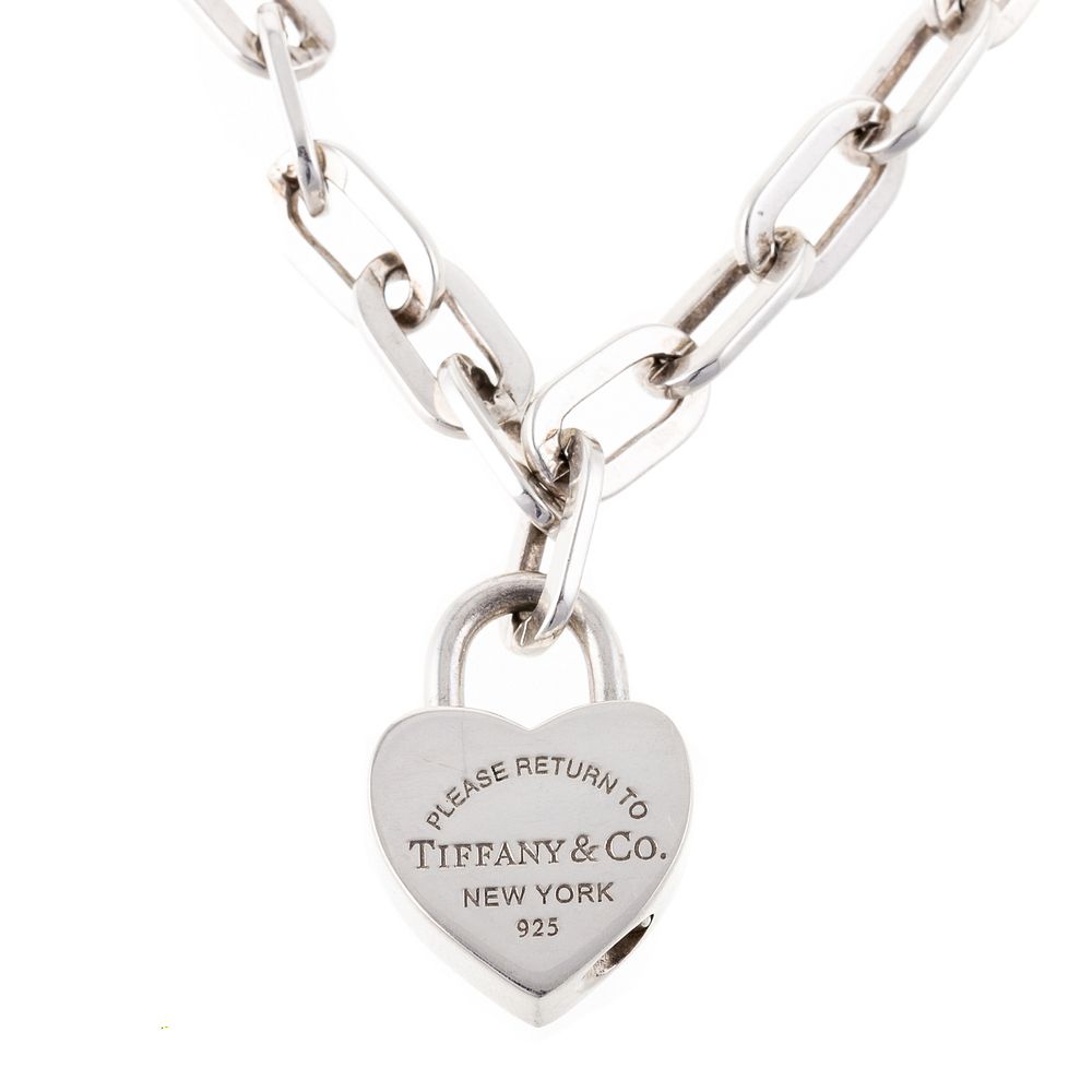 Appraisal: A Sterling Tiffany Co Heart Tag Pendant Chain Sterling silver