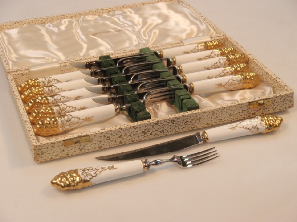 Appraisal: A set of six Royal Crown Derby fruit knives and