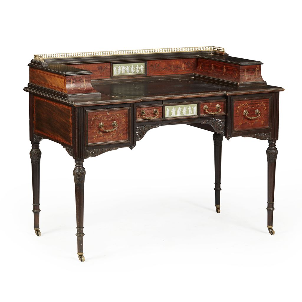 Appraisal: EDWARDIAN MAPLE CO MAHOGANY JASPERWARE MOUNTED AND INLAID DESK EARLY