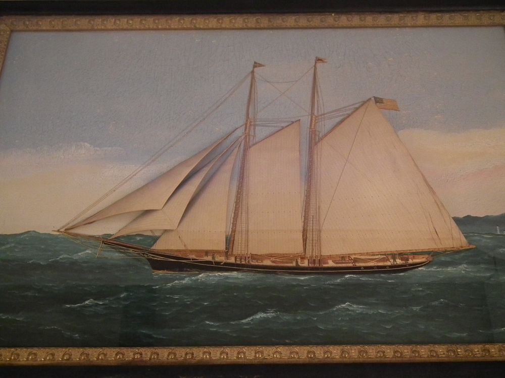 Appraisal: THOMAS WILLIS SHIP PAINTING th century ship portrait with silkwork