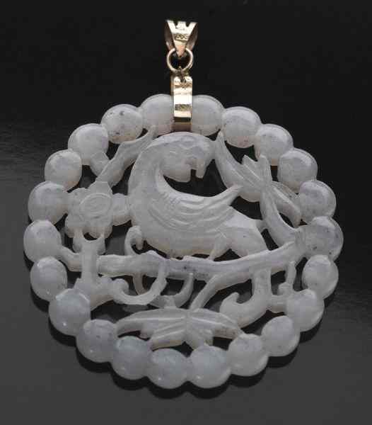 Appraisal: Chinese Qing carved jade plaquedepicting a parrot '' Dia Circa