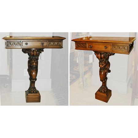 Appraisal: Pair of Italian Baroque Style Carved Walnut Figural Consoles Estimate