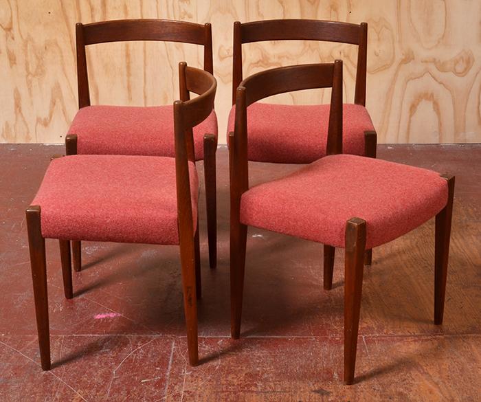 Appraisal: NANNA DITZEL - FOUR TEAK UPHOLSTERED DINING CHAIRS