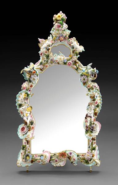 Appraisal: A Meissen style porcelain floral encrusted table mirror late th