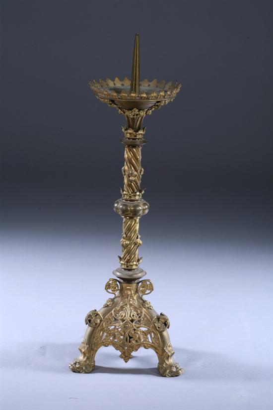 Appraisal: CONTINENTAL RENAISSANCE-STYLE GILT-BRONZE PRICKET CANDLESTICK th century Tripartite base raised