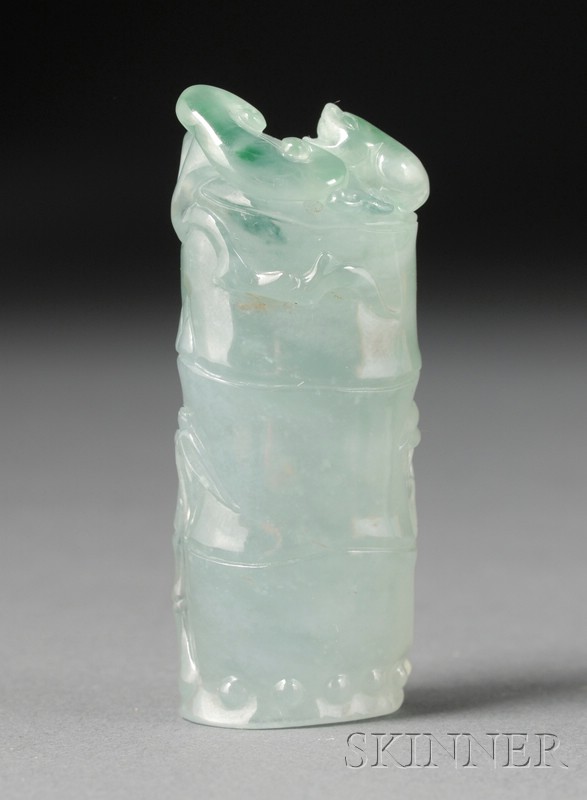 Appraisal: Jade Seal highly translucent pale green stone carving of a