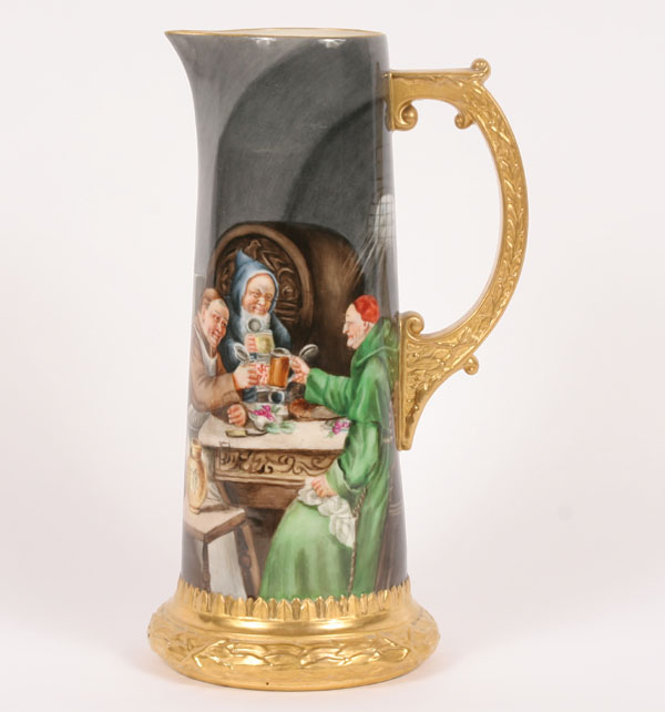 Appraisal: Large American Belleek porcelain tankard with hand painted scene depicting