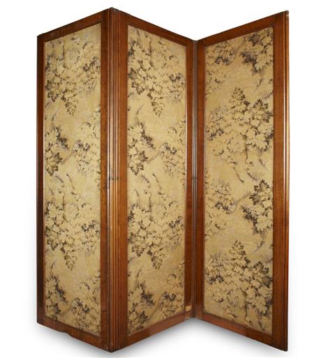 Appraisal: THREE FOLD OAK AND TAPESTRY FOLDING SCREEN CIRCA each fold