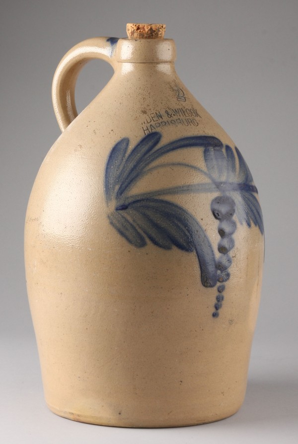 Appraisal: Two gallon jug featuring cobalt blue leaf design t impressed