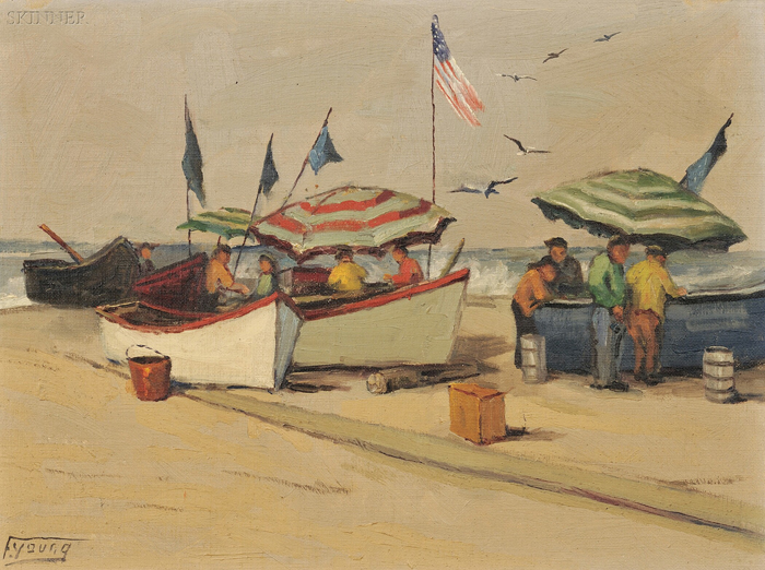 Appraisal: Florence Upson Young American - Dories on the Beach Monogram