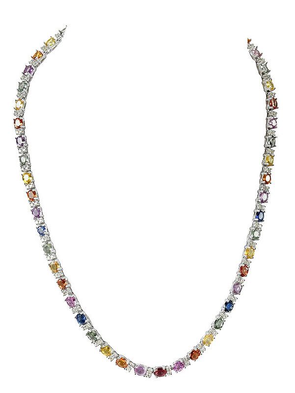 Appraisal: kt Sapphire and Diamond Necklace approx multicolor oval faceted sapphires