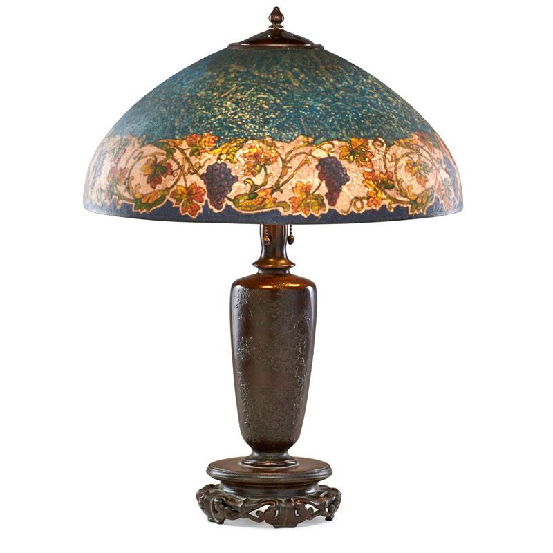 Appraisal: HANDEL Table lamp grapevine shade Condition Report Overall excellent original