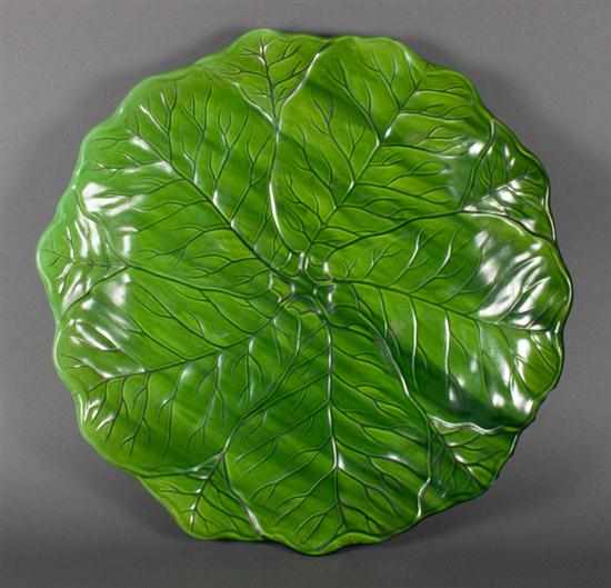 Appraisal: Minton majolica leaf-form jardiniere undertray late th century stamped ''Minton''