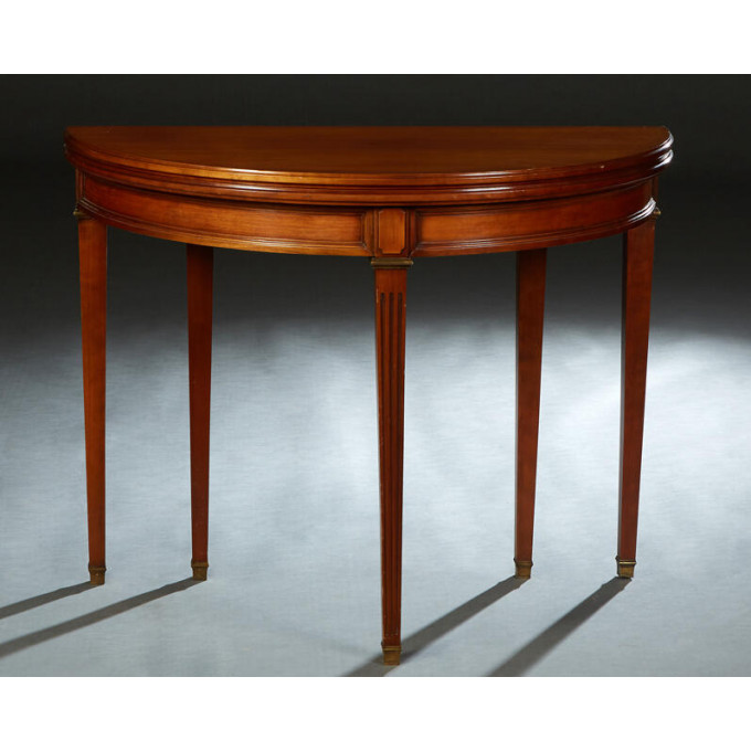 Appraisal: French Louis XVI Style Carved Cherry Demilune Games Table th