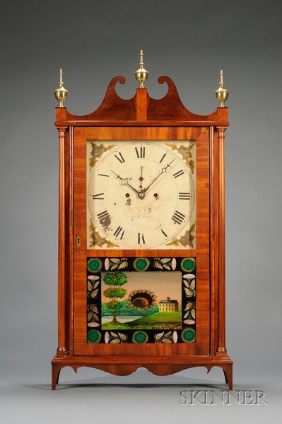 Appraisal: Mahogany Pillar and Scroll Clock by Heman Clark Plymouth Connecticut